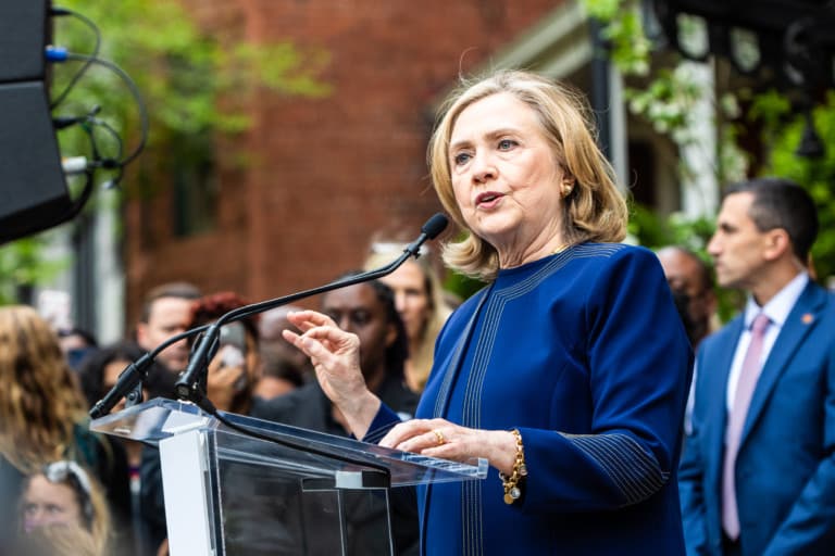 ‘We’re not going back’: Hillary Clinton on abortion rights at the Vital Voices Global Headquarters for Women’s Leadership