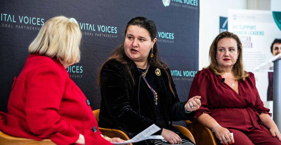 Ukraine’s Ambassador to the USA Oksana Markarova speaks on the essential role of women in the war against Russia at a March event at Vital Voices Global Headquarters for Women’s Leadership.