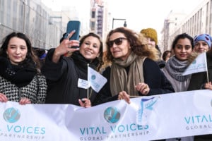 NEW YORK, NEW YORK - MARCH 04: Diane von Furstenberg takes a selfie with guest at the DVF x Vital Voices IWD 2023 Mentor Walk at the Highline on March 04, 2023 in New York City. (Photo by JP Yim/Getty Images for DVF IWD Event)