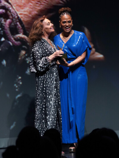 WASHINGTON, DC - OCTOBER 25: (L-R) Diane Von Furstenberg and Ava DuVernay onstage during the 22nd Annual Global Leadership Awards hosted by Vital Voices at The Kennedy Center on October 25, 2023 in Washington, DC. (Photo by Leigh Vogel/Getty Images for Vital Voices Global Partnership)