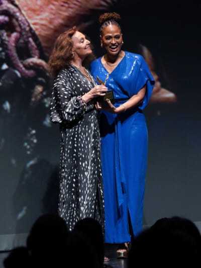 WASHINGTON, DC - OCTOBER 25: (L-R) Diane Von Furstenberg and Ava DuVernay onstage during the 22nd Annual Global Leadership Awards hosted by Vital Voices at The Kennedy Center on October 25, 2023 in Washington, DC. (Photo by Leigh Vogel/Getty Images for Vital Voices Global Partnership)