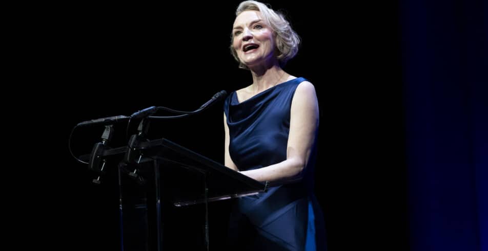 Vital Voices President and CEO Alyse Nelson takes the stage, opening the evening with a message on the power of women’s leadership.