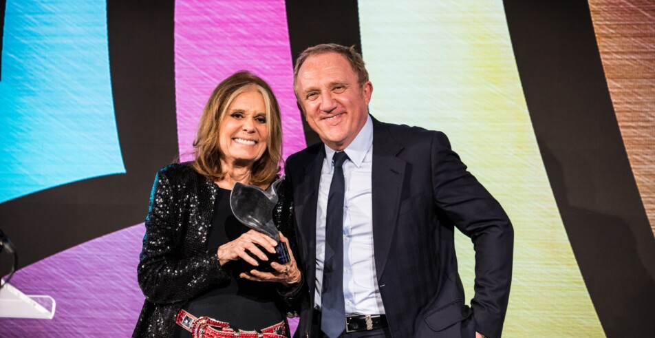 Gloria Steinem awards the Voices of Solidarity award to François Henri-Pinault, Chair of the Board of Directors at Kering. 